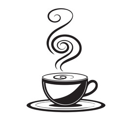 Black and white one line art icon drawing a coffee with white background