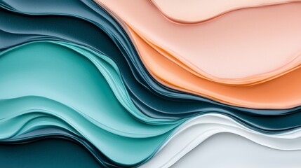 Abstract Wavy Background with Teal Peach and White Fluid Shapes