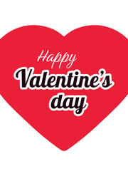 Text Happy Valentine's Day on the background of red heart. Romantic design for greeting card or poster for Valentine's day.