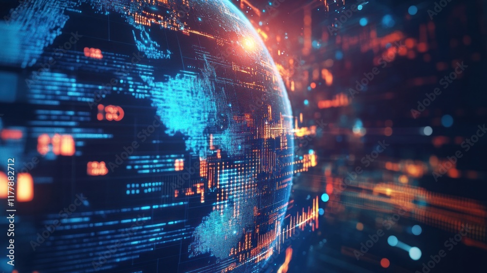 Poster global digital network data visualization futuristic technology abstract representation of worldwide