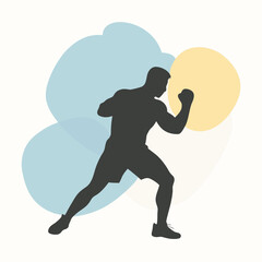 Naklejka premium Vector silhouette of a boxer in a fighting stance, mid-action, 