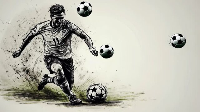 Dynamic Soccer Player Kicking Ball in 3D Monochrome Illustration