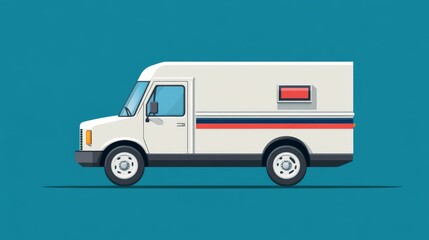 Mail delivery truck. White postal van. Cartoon vehicle in flat style. Delivery service transport. Vector illustration
