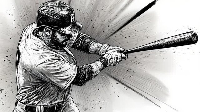 Black and White Baseball Sketch 2D Illustration and Vector Art