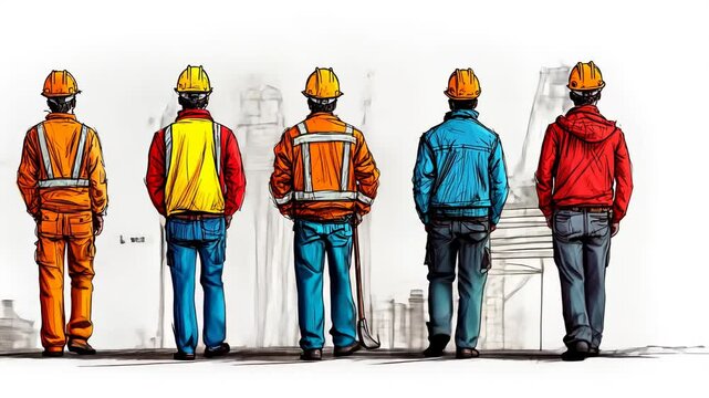 Stylish Construction Workers in Fashionable Uniforms Cartoon Illustration