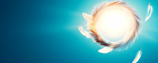 Obraz premium Feathery circle glowing, light blue background, peaceful scene, spiritual concept
