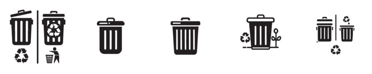 Vector collection of trash can symbols with simple designs