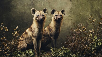 Obraz premium Striped Hyenas in Serene Bush Setting