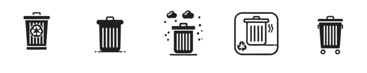Vector collection of trash can symbols with simple designs