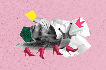 Creative artwork template sketch image 3D collage of abstract surreal picture snail shell animal...