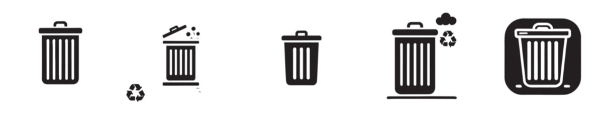 Vector collection of trash can icons with simple designs