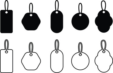 Price tag, label icon in flat line set. paper price, blank product symbol, empty cardboard price sale mockup of Sale Template banner shopping isolated on transparent background vector for apps or web