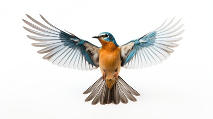 Obraz premium Cheerful canary on white background, a cute bird with yellow plumage and beak.