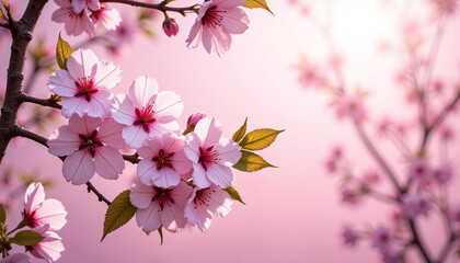 Obraz premium Cherry blossoms with soft pink background 