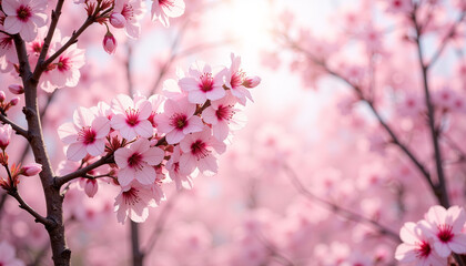 Obraz premium Cherry blossoms in full bloom with soft pink background 
