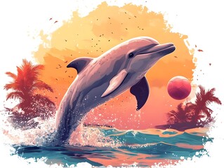 Joyful Dolphin Frolicking with Beach Ball in Vibrant Tropical Seascape