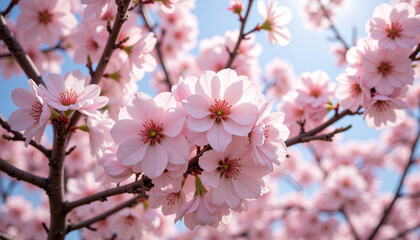 Close-up of pink cherry blossoms blooming on a tree in spring
