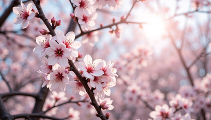 Cherry blossom branch in full bloom during springtime
