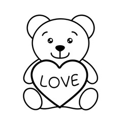 Line art teddy bear holding a heart with love. teddy bear with heart. valentines day, Teddy day