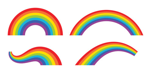 Rainbow vector illustration set. Vector illustration of rainbow icon. Different shaped colorful rainbow collection isolated on white background.