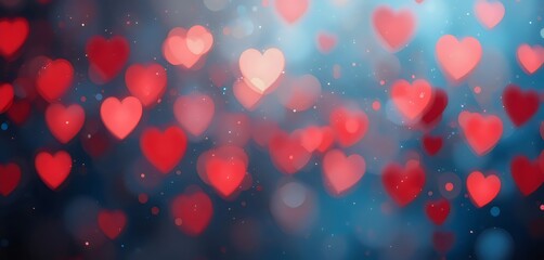 Romantic hearts and bokeh light blurred background, creating a soft and dreamy atmosphere for Valentine’s Day celebrations, with vibrant colors and festive mood