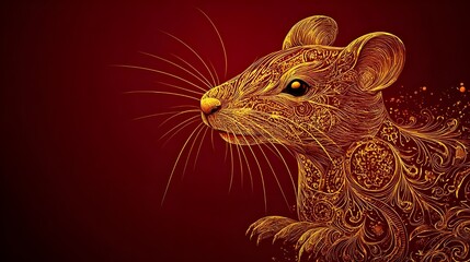 The cute brown mouse with flowers for decoration card baby card perfect for Chinese New Year decorations. Golden Zodiac Art for Chinese New Year