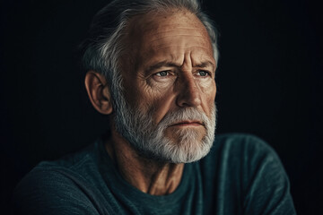 Fototapeta premium Portrait of a senior man with a sad expression. He may be worried or thinking about something important.