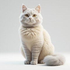 Obraz premium Healthy pretty young adult tortie British Longhair cat, sitting up straight. Looking towards camera with attitude. Isolated cutout on a transparent background.