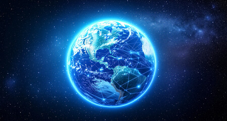 Fototapeta premium Bright Digital Earth with Data Connections in Outer Space