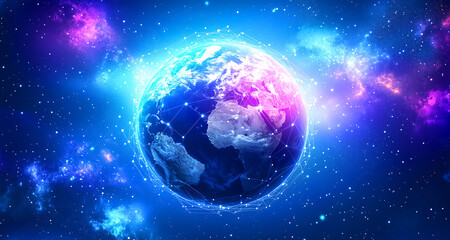 Obraz premium Brightly Illuminated Futuristic Digital Earth in Galaxy