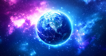 Fototapeta premium Digital Globe with Network Connections in Blue Tones