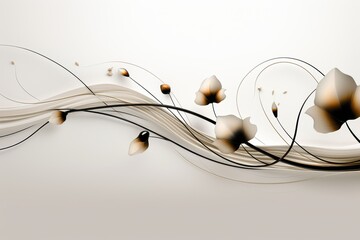 Elegant minimalist card design featuring flowing lines and flower shapes with buds for text