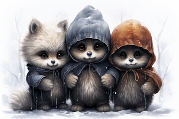 Obraz premium Charming card design featuring adorable illustrations of a teddy bear, bunny, and panda