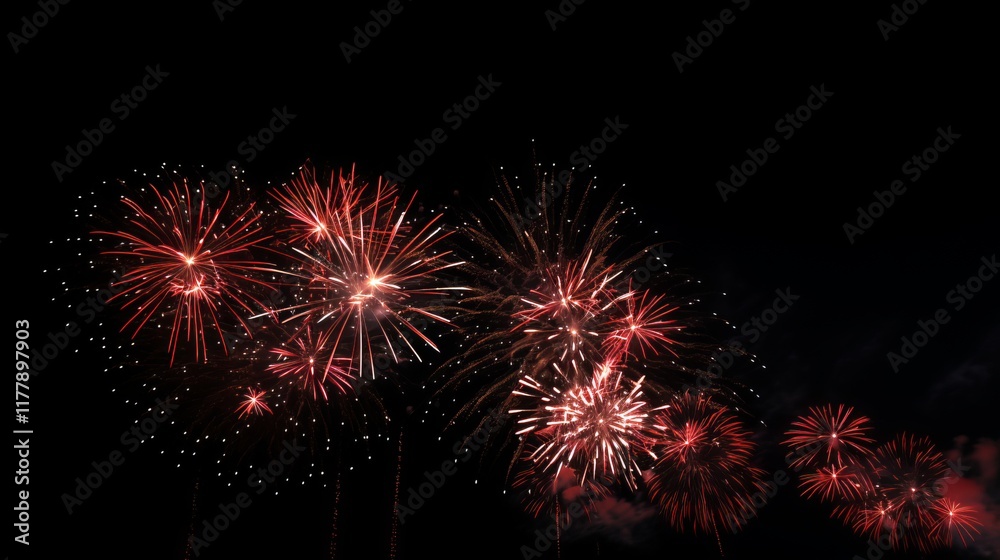 Poster elegant minimalist fireworks display on dark background with ample text space available