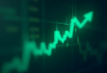 Rising green stock market graph on dark background. Financial growth chart. Economic success concept. Business analytics and investment visualization for traders