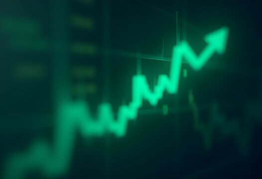 Rising green stock market graph on dark background. Financial growth chart. Economic success concept. Business analytics and investment visualization for traders