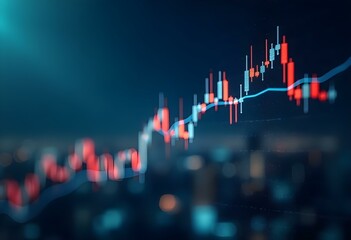 Financial market graph with rising trend. Stock chart on dark blue background. Investment growth, business success concept. Economic data visualization for finance analysis