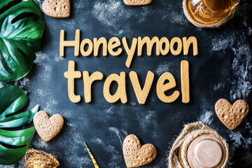 Honeymoon Travel Text Written With A Chalk On A Blackboard