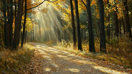 Obraz premium Forest Jogging Path with Dappled Sunlight and Natural Surroundings