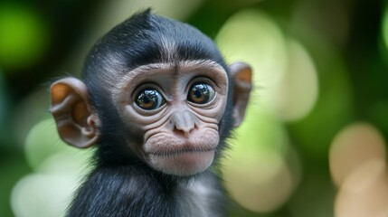 Obraz premium Close-up portrait of a cute baby monkey with big eyes.