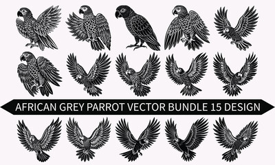 African Grey Parrot Vector Design Artistic icon concept, isolated on white, ideal for t-shirt graphics, digital artwork, and nature-themed projects.