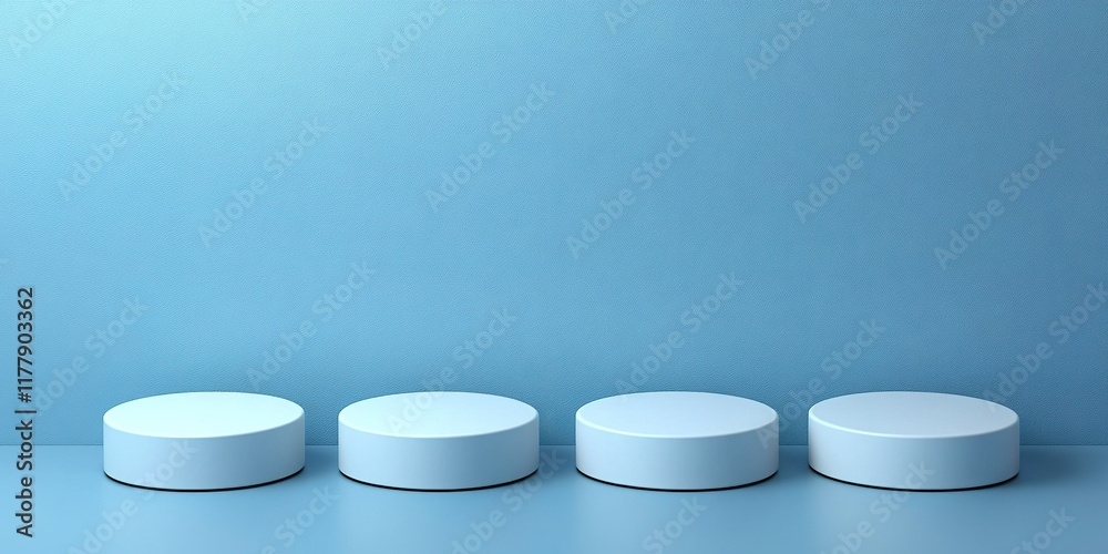 Poster simple white circular objects aligned on a light blue surface create a minimalist aesthetic in a mod