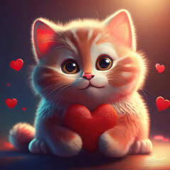Cute valentine cat generative AI illustration
