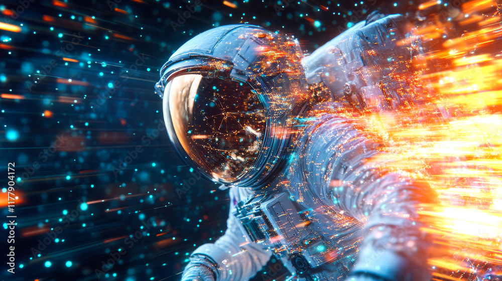 Poster astronaut completes final integrity check in space with advanced technology in view