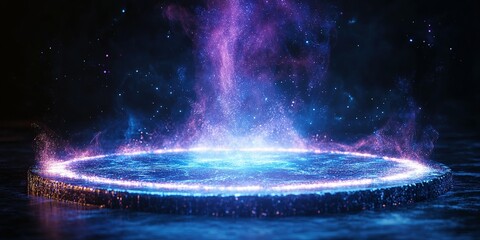 Glowing portal radiates vibrant colors in a mystical environment during nighttime