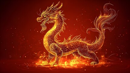 Obraz premium chinese new year dragon Cartoon illustration of a Chinese dragon head with red hair and feathers, reminiscent of a colorful bird or mythical animal