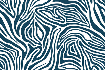 Zebra animal pattern. Organic stripes texture vector natural background. Indigo blue color. Exotic tiger print. Safari stylish pattern. Savannah fashion. Zebra or tiger animal Print. Fabric textiles.