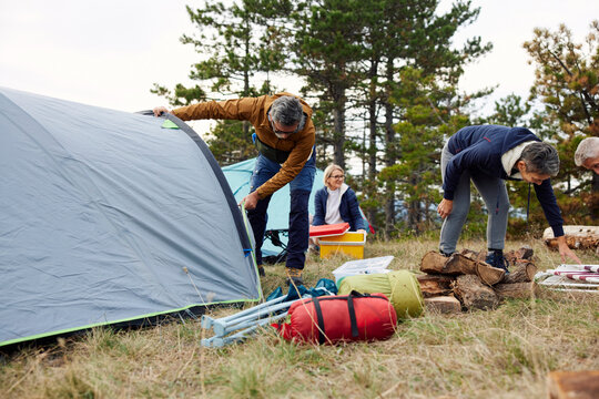 People establish a mountain camp