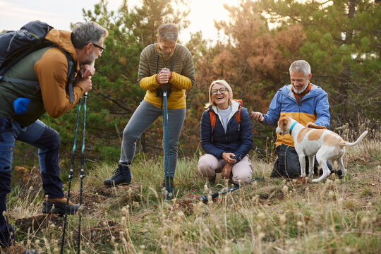 Group of friends spend day on a mountain 