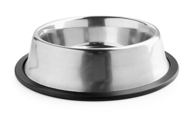 Empty feeding bowl for pet food isolated on white